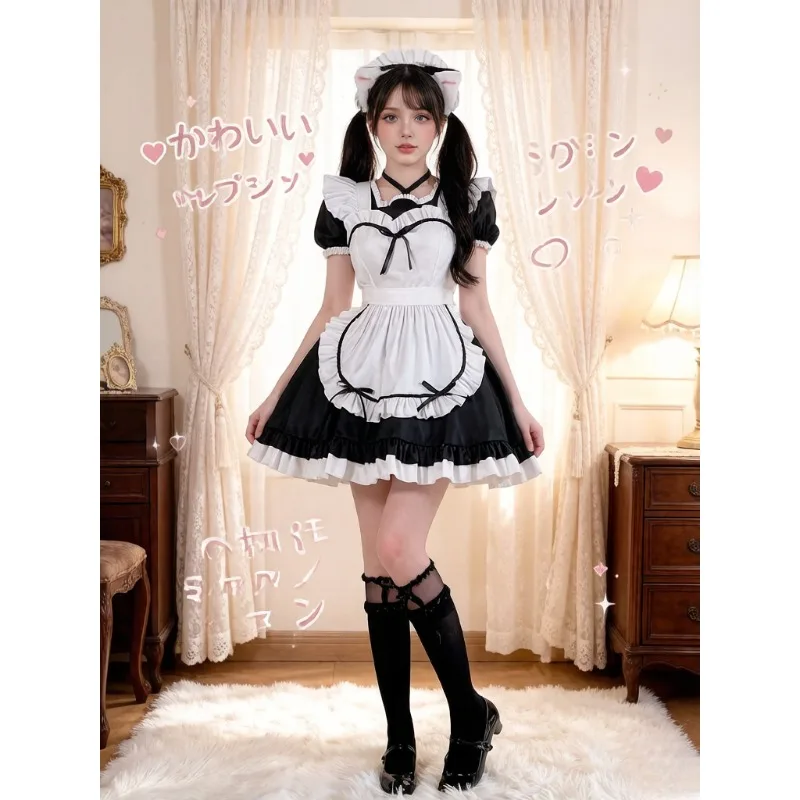 Women S-L Black White Japanese Lolita Maid Dress Set Anime Cosplay Outfit For Cafe Role Play Stage Show & Themed Party Wear
Women S-L Black White Japanese Lolita Maid Dress Set Anime Cosplay Outfit For Cafe Role Play Stage Show & Themed Party Wear