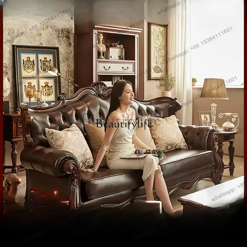 FGAmerican neoclassical gold silk teak all solid wood leather sofa combination
FGAmerican neoclassical gold silk teak all solid wood leather sofa combination