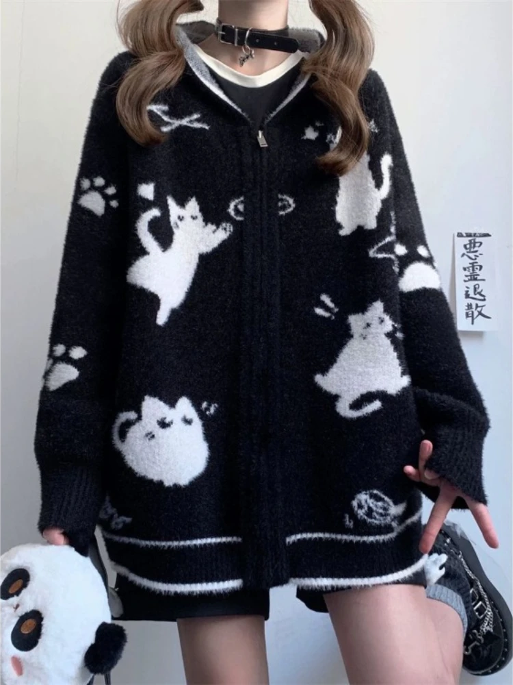 2025 Autumn New Black Hoodie Coat Women Waterproof Mink Cardigan Tops Mujer Y2k Long Sleeve Loose Zipper Knitted Sweaters
2025 Autumn New Black Hoodie Coat Women Waterproof Mink Cardigan Tops Mujer Y2k Long Sleeve Loose Zipper Knitted Sweaters