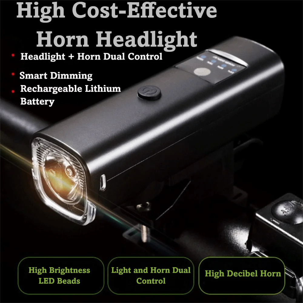 High-pitch Warning Bicycle Front Rear Light Rainproof Design LED Headlight Cycling Headlight 2000mAh Battery Strong Light