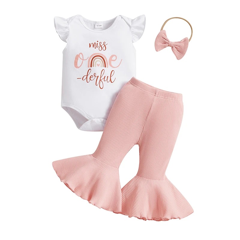 Baby Girl 1st Birthday Outfits Letter Rainbow Print Fly Sleeve Rompers Flare Pants Headband 3Pcs Summer Clothes Set
Baby Girl 1st Birthday Outfits Letter Rainbow Print Fly Sleeve Rompers Flare Pants Headband 3Pcs Summer Clothes Set