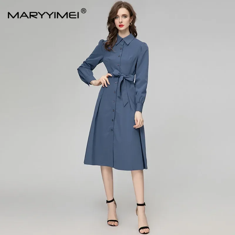 MARYYIMEI Fashion Women's 2024 Spring New Turn-Down Collar Long-Sleeved Single-Breasted Lace-Up Shirt Elegant Mid-Length Dress
MARYYIMEI Fashion Women's 2024 Spring New Turn-Down Collar Long-Sleeved Single-Breasted Lace-Up Shirt Elegant Mid-Length Dress
