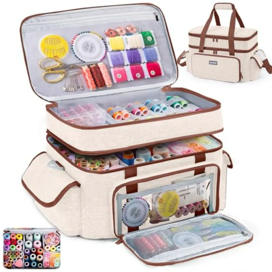 Large 15" Double-Layer Sewing Storage Bag with Detachable Diviers Large Sewing Organizer with Shoulder Strap, Elastic Loops for
Large 15" Double-Layer Sewing Storage Bag with Detachable Diviers Large Sewing Organizer with Shoulder Strap, Elastic Loops for