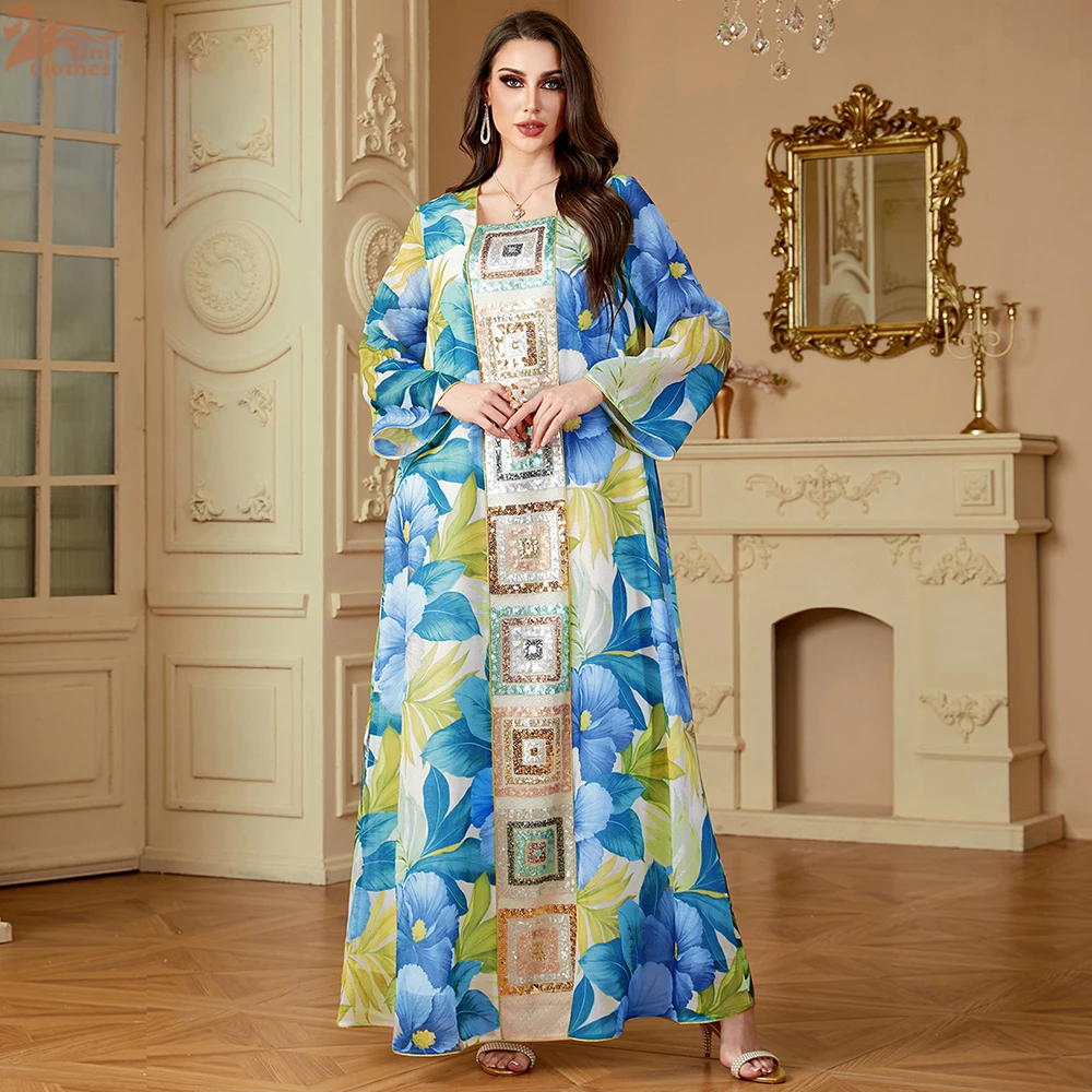 Muslim Abaya Dress for Women Dubai Style Floral Print Patchwork Loose Long Dress with Sequins Casual Maxi Islamic Clothing
Muslim Abaya Dress for Women Dubai Style Floral Print Patchwork Loose Long Dress with Sequins Casual Maxi Islamic Clothing