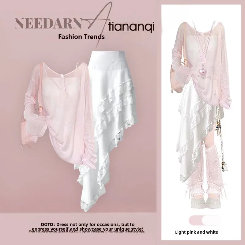 Elegant Summer Lace Half-length Women's Set Soft Style Sunshade Cover-up Strap Slimming Asymmetrical Skirt Three-piece Set
Elegant Summer Lace Half-length Women's Set Soft Style Sunshade Cover-up Strap Slimming Asymmetrical Skirt Three-piece Set