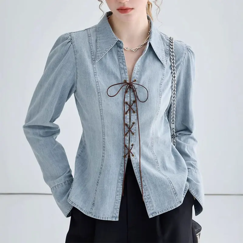Sweet Elegant Self-Cultivation Denim Jacket Female 2025 Summer New Design, Long-Sleeved Slit Cinched-Waist With Straps Top Women
Sweet Elegant Self-Cultivation Denim Jacket Female 2025 Summer New Design, Long-Sleeved Slit Cinched-Waist With Straps Top Women