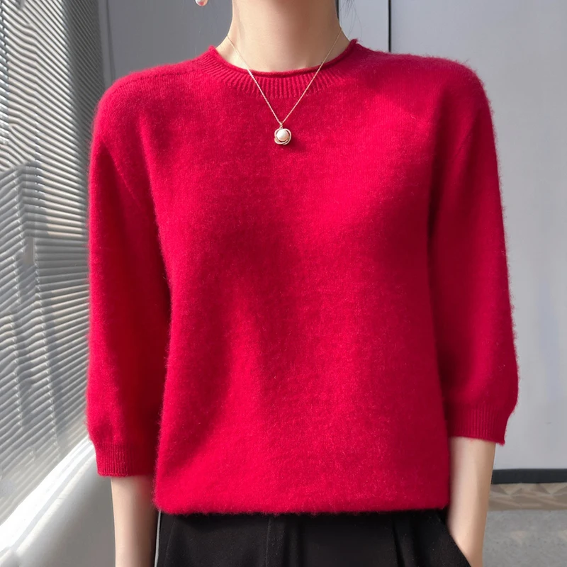 New women's wool round neck rolled edge mid sleeve pullover casual high-quality soft knitted thick sweater
New women's wool round neck rolled edge mid sleeve pullover casual high-quality soft knitted thick sweater
