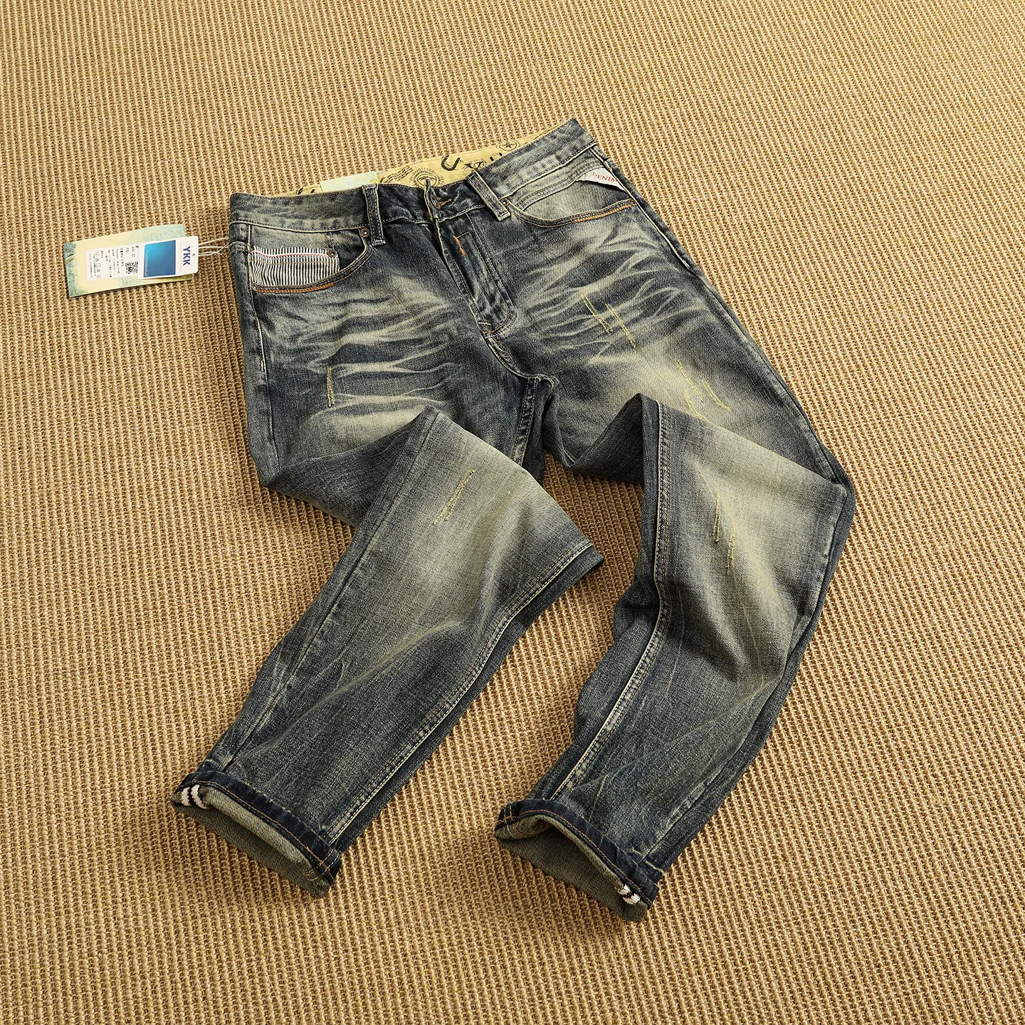 Vintage Distressed Washed Men's Jeans with Whiskering Slim Fit Straight Leg Streetwear Versatile High-Street Mid-Rise Long Pants
Vintage Distressed Washed Men's Jeans with Whiskering Slim Fit Straight Leg Streetwear Versatile High-Street Mid-Rise Long Pants