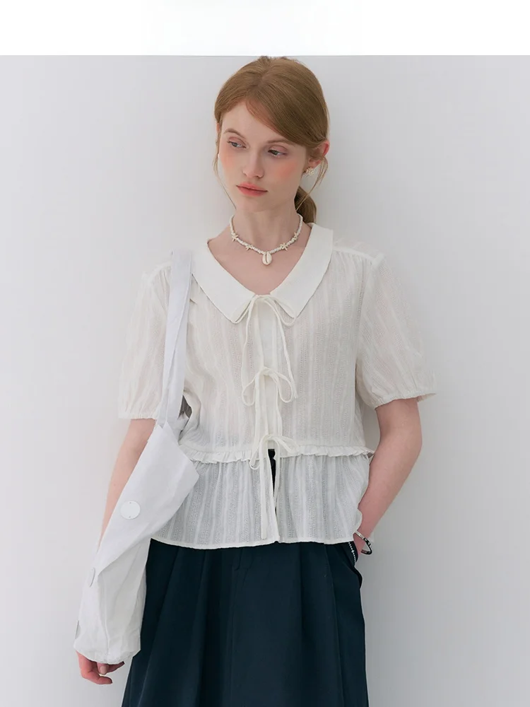 Sweet Style Short White Shirt Women's Summer New Doll Collar Cotton Bubble Sleeve Button up Top Jiujiu Brand Chinese Made
Sweet Style Short White Shirt Women's Summer New Doll Collar Cotton Bubble Sleeve Button up Top Jiujiu Brand Chinese Made
