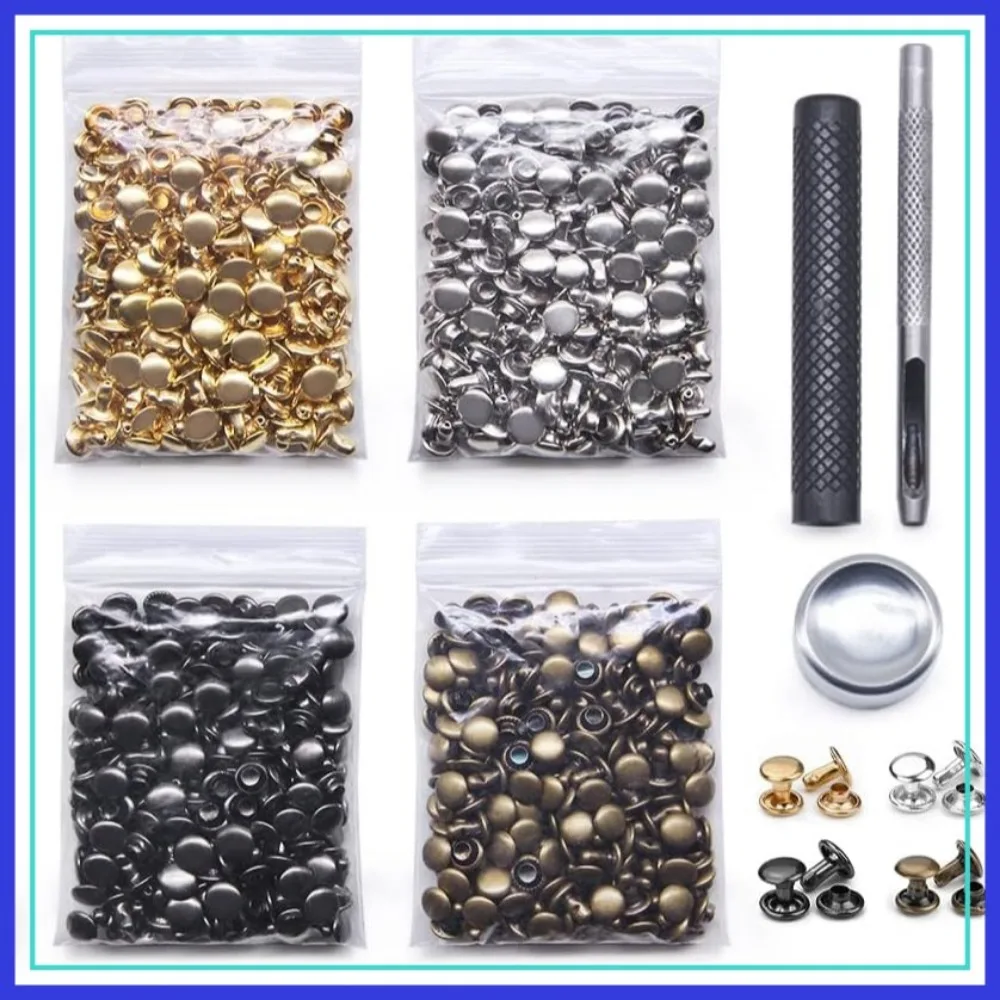 400 Sets 6mm Leather Rivets Double Cap Tubular with Tools for DIY Craft Repair
400 Sets 6mm Leather Rivets Double Cap Tubular with Tools for DIY Craft Repair