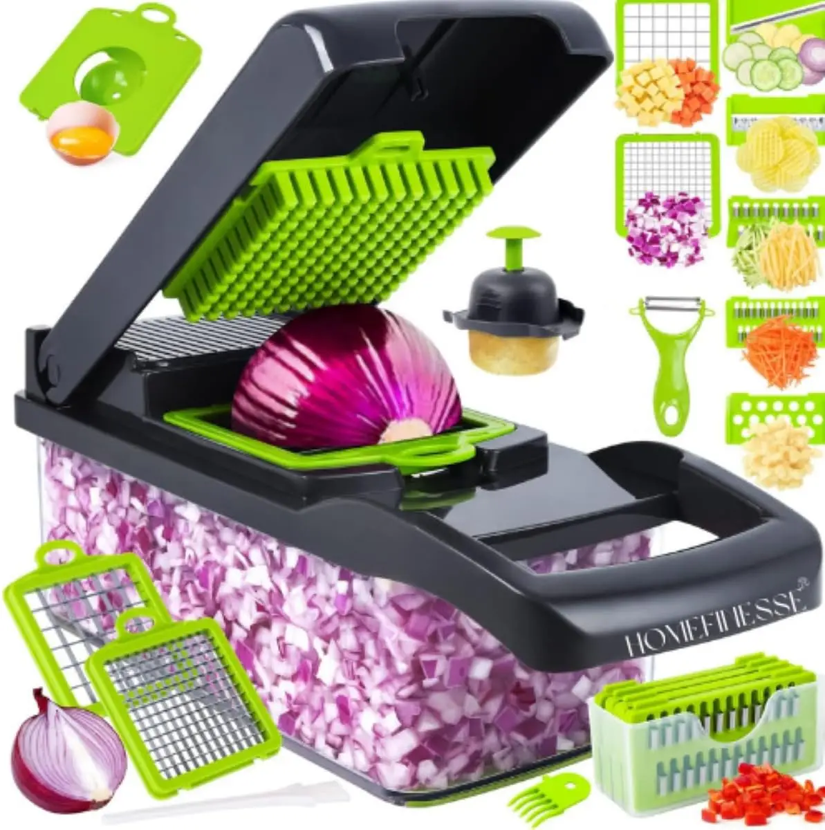 16 in 1 multifunctional onion chopper, vegetable chopper with container, vegetable slicer, diced machine, salad, garlic chopper
16 in 1 multifunctional onion chopper, vegetable chopper with container, vegetable slicer, diced machine, salad, garlic chopper