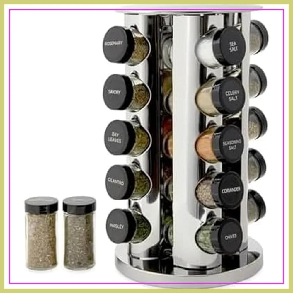 20-Jar Revolving Spice Rack with Spices, FREE Refills for 5 Years, Stainless Steel & Black Caps
20-Jar Revolving Spice Rack with Spices, FREE Refills for 5 Years, Stainless Steel & Black Caps