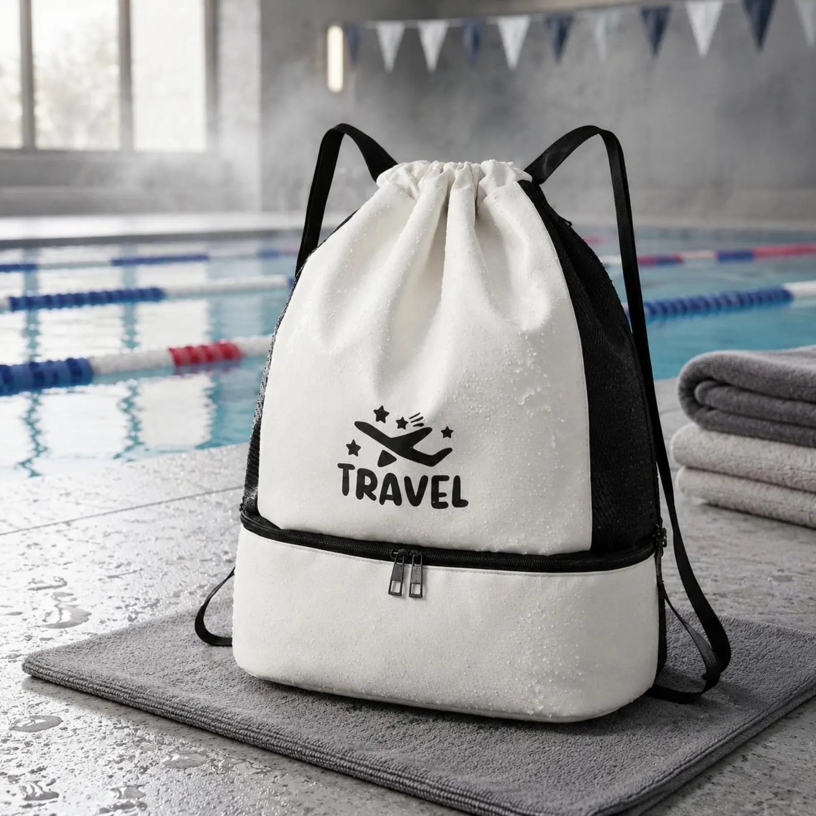 Two-Section Backpack Zippered Lower Compartment Mesh Drawstring Bag Drawstring Backpack Dual Zipper Pulls Mesh Gym Bag
Two-Section Backpack Zippered Lower Compartment Mesh Drawstring Bag Drawstring Backpack Dual Zipper Pulls Mesh Gym Bag