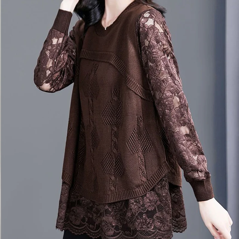 Women Knitting Pullovers Lace Patchwork Casual Tops Jumpers 2025 Autumn Winter New Solid Jacquard Weave Long Sleeve Sweaters
Women Knitting Pullovers Lace Patchwork Casual Tops Jumpers 2025 Autumn Winter New Solid Jacquard Weave Long Sleeve Sweaters