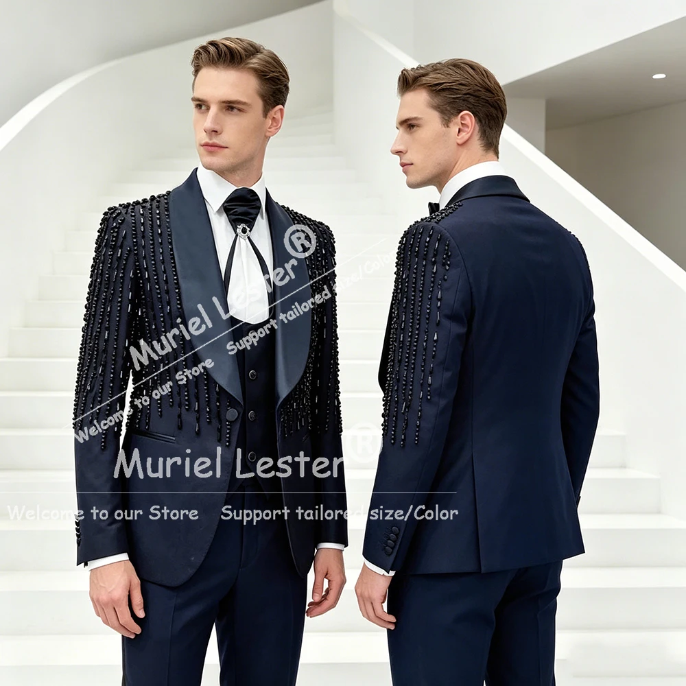 Handsome Wedding Suits For Groom Black Stones Prom Blazer Customized 3 Piece Sets Man Business Party Tuxedo Attire Formal Wear
Handsome Wedding Suits For Groom Black Stones Prom Blazer Customized 3 Piece Sets Man Business Party Tuxedo Attire Formal Wear