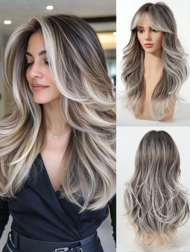 Glueless 13*4 Lace Front Wig for Women Long Natural Wavy Layered Synthetic Hair Gray Brown with Gray White Highlights
Glueless 13*4 Lace Front Wig for Women Long Natural Wavy Layered Synthetic Hair Gray Brown with Gray White Highlights