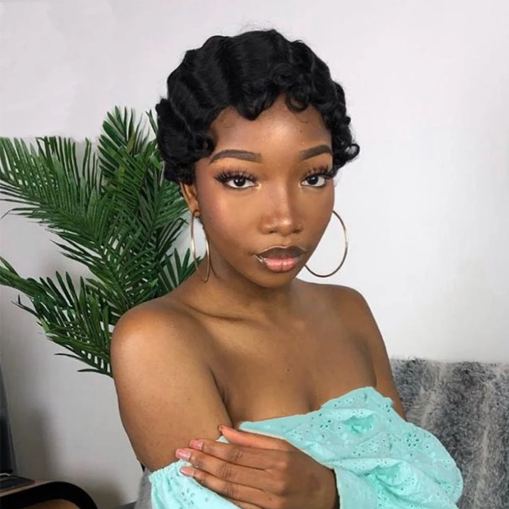 Короткие парики из натуральных волос с стрижкой пикси, бразильский полный машинный парик из человеческих волос для женщин, черный цвет, парик с волной на пальцах океана
Короткие парики из натуральных волос с стрижкой пикси, бразильский полный машинный парик из человеческих волос для женщин, черный цвет, парик с волной на пальцах океана