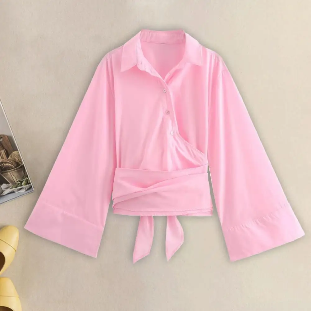 Women Bell Sleeve Shirt Elegant Lace-up Women's Shirt with Long Sleeves Button Placket Lapel Collar Casual Commuting for Work
Women Bell Sleeve Shirt Elegant Lace-up Women's Shirt with Long Sleeves Button Placket Lapel Collar Casual Commuting for Work