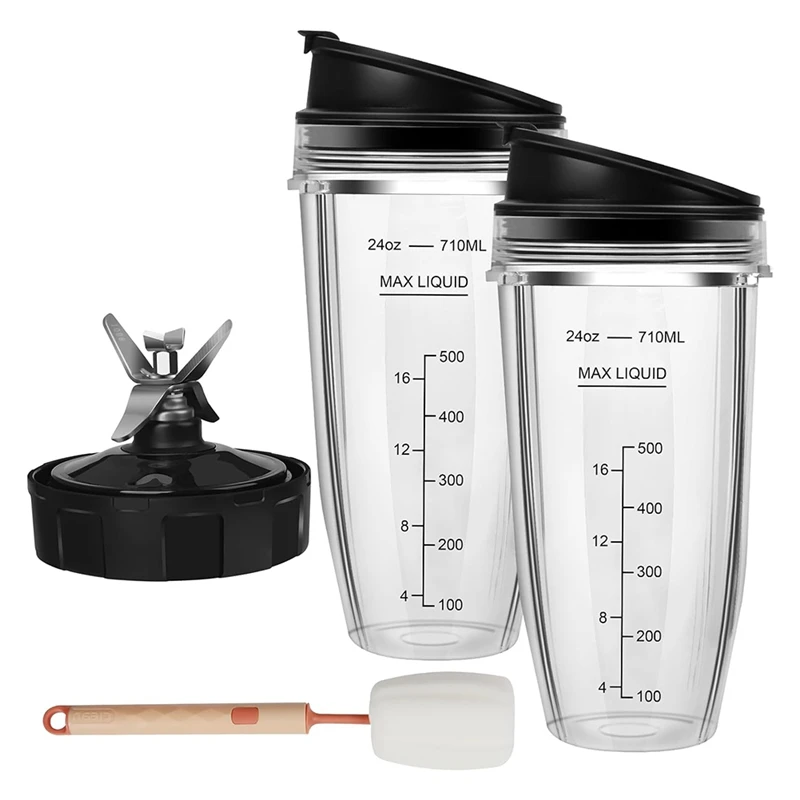 Blender Replacement Parts For Ninja, 2 24Oz Ninja Blender Cups Replacement With To-Go Lids, 7-Fins Extractor Blade 
Blender Replacement Parts For Ninja, 2 24Oz Ninja Blender Cups Replacement With To-Go Lids, 7-Fins Extractor Blade