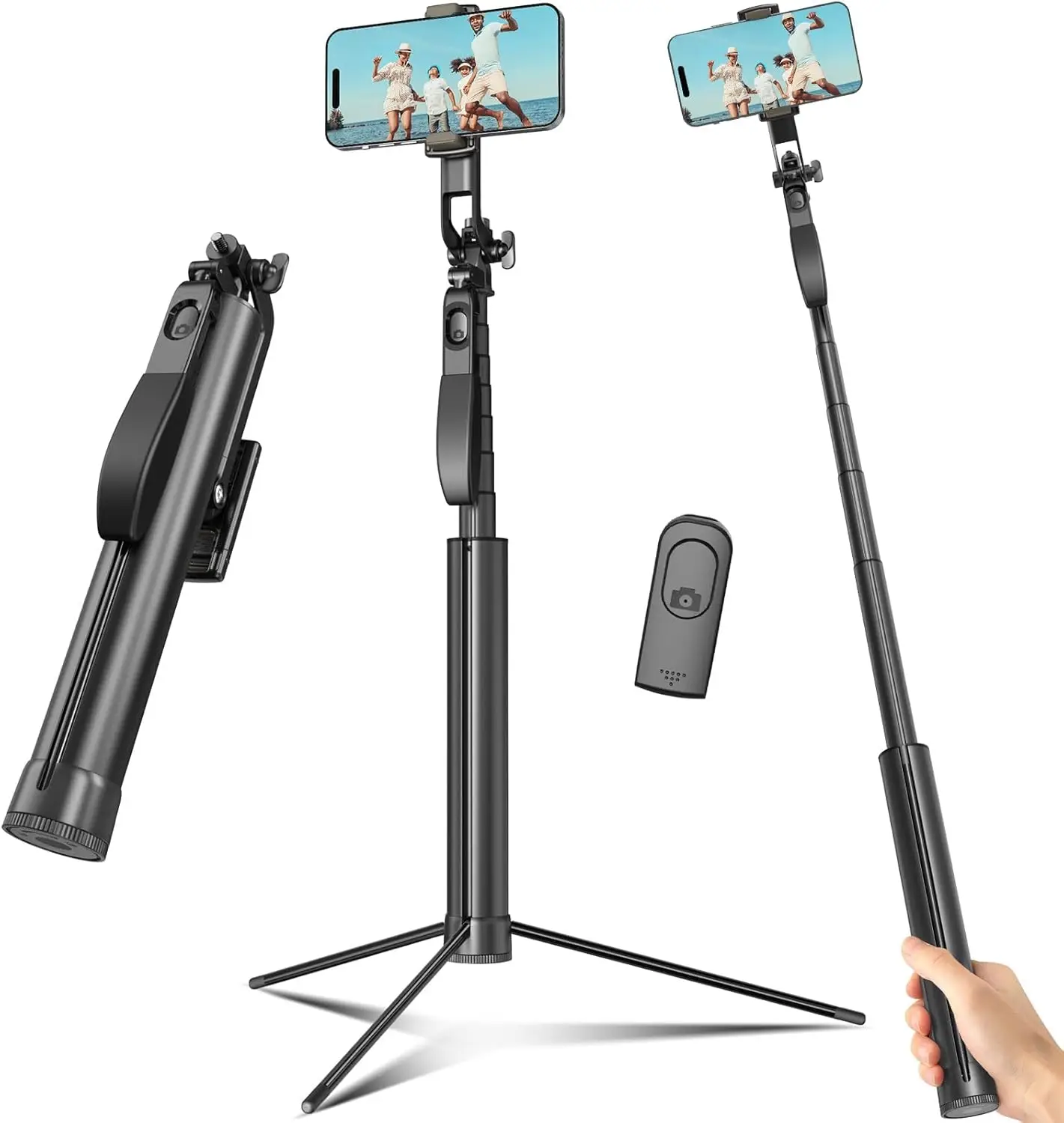 Selfie Stick Travel Tripod with Remote and Phone Holder, Extendable for iPhone, 72 Inch, Black
Selfie Stick Travel Tripod with Remote and Phone Holder, Extendable for iPhone, 72 Inch, Black