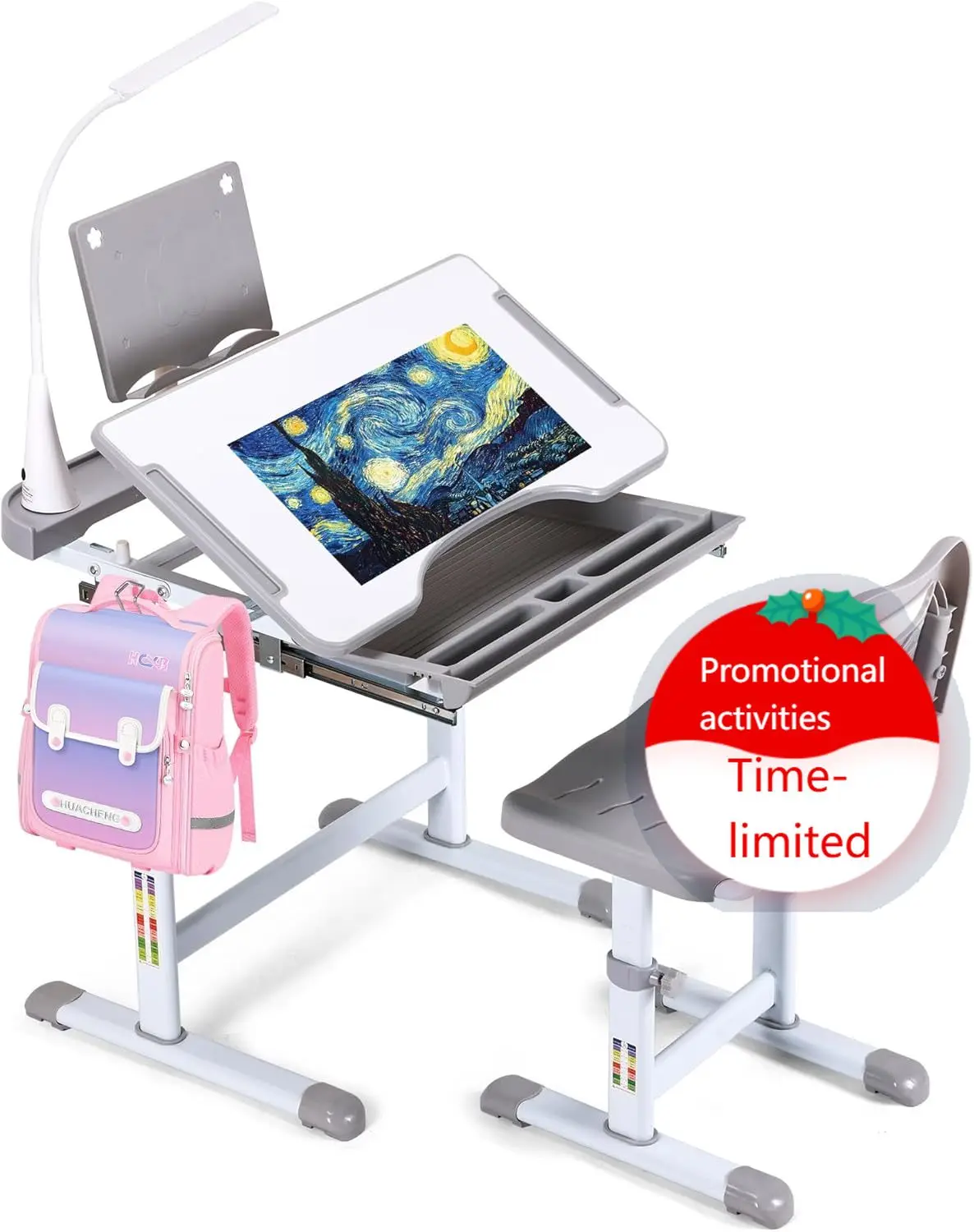 ® Kids Study Table and Chair Set, Height Adjustable Kids Art Desk, Ergonomic Study Desk for Kids, w/LED Lamp, Tilt Desktop, Pull
® Kids Study Table and Chair Set, Height Adjustable Kids Art Desk, Ergonomic Study Desk for Kids, w/LED Lamp, Tilt Desktop, Pull