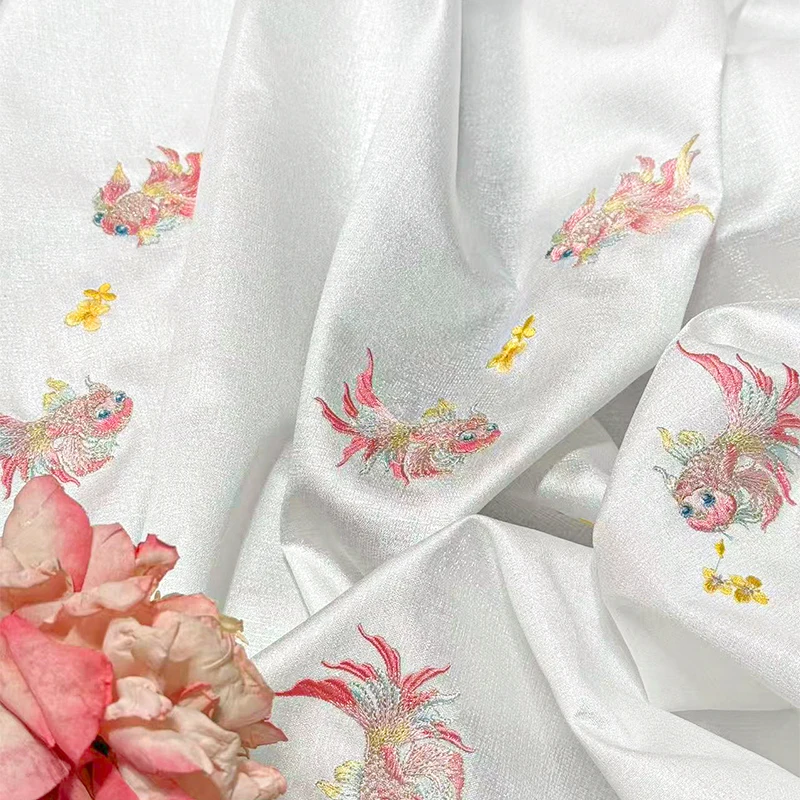 1M Chinese Style Koi Fish Embroidery Fabric Chic Tulle Designer Fabric For DIY Antique Hanfu Dress Skirt Veil Stage Costume
1M Chinese Style Koi Fish Embroidery Fabric Chic Tulle Designer Fabric For DIY Antique Hanfu Dress Skirt Veil Stage Costume