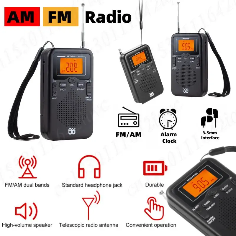 Портативное AM FM-радио полнодиапазонное карманное радио с будильником, ЖК-дисплей, мини-радиодинамик для бега в помещении и на открытом воздухе, прогулок
Портативное AM FM-радио полнодиапазонное карманное радио с будильником, ЖК-дисплей, мини-радиодинамик для бега в помещении и на открытом воздухе, прогулок