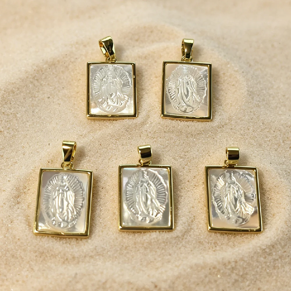 Vintage Religious Etched Virgin Mary Rectangle Mother of Pearl Charms Golden Plated for Necklace Earring Crafting Bulk P2D657
Vintage Religious Etched Virgin Mary Rectangle Mother of Pearl Charms Golden Plated for Necklace Earring Crafting Bulk P2D657