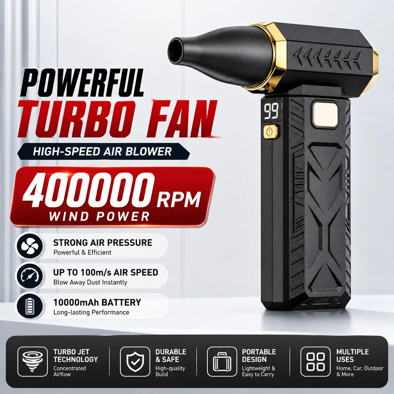 Turbo Jet Fan 400000RPM Wireless Air Duster Portable Blower Speed Powerful Turbo Fan for Car Cleaning Keyboard Dust Removal Fan
Turbo Jet Fan 400000RPM Wireless Air Duster Portable Blower Speed Powerful Turbo Fan for Car Cleaning Keyboard Dust Removal Fan