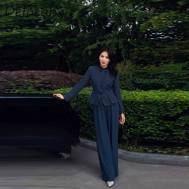 Deloach Spring/Summer New Women's Stand Collar Single Breasted Waist Lace-Up Bow Long sleeved Suit Jacket Folded Long Pants Set
Deloach Spring/Summer New Women's Stand Collar Single Breasted Waist Lace-Up Bow Long sleeved Suit Jacket Folded Long Pants Set