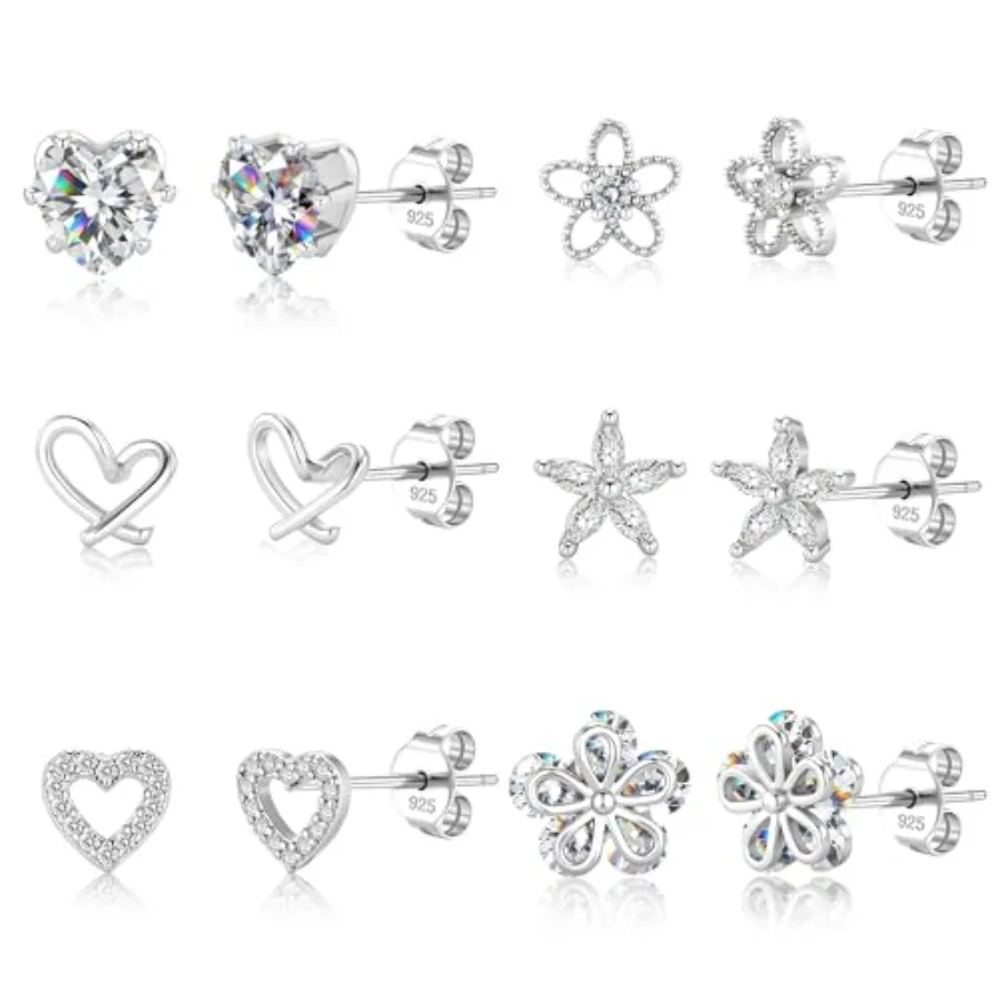 ALEXCRAFT Small Gold Stud Earrings - 6 Pairs Cute Heart Studs for Women - Cubic Zirconia - Hypoallergenic - Pack
ALEXCRAFT Small Gold Stud Earrings - 6 Pairs Cute Heart Studs for Women - Cubic Zirconia - Hypoallergenic - Pack