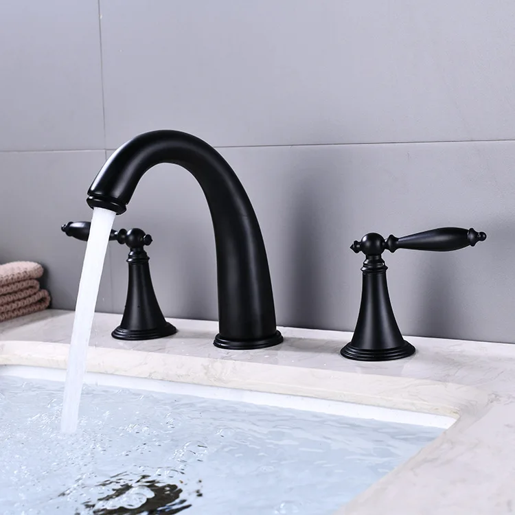 Black retro brass hot and cold Nordic style basin faucet, double handle three hole split three piece set faucet, gold color
Black retro brass hot and cold Nordic style basin faucet, double handle three hole split three piece set faucet, gold color