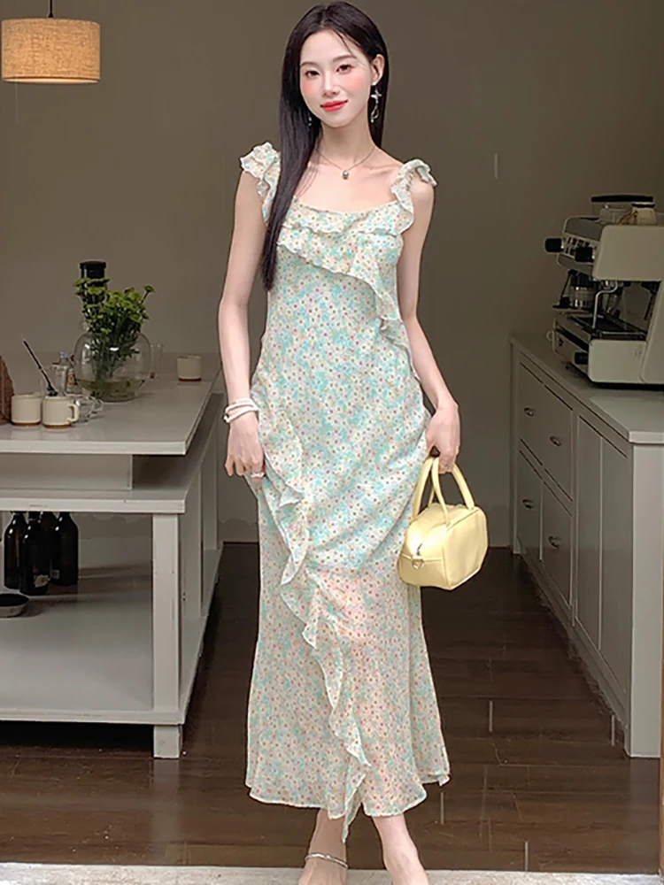 Summer Floral Chiffon Chic Ruffled Sling Sexy Long Dress Women Boho Elegant Casual Holiday Dress 2025 Korean Bodycon Party Dress
Summer Floral Chiffon Chic Ruffled Sling Sexy Long Dress Women Boho Elegant Casual Holiday Dress 2025 Korean Bodycon Party Dress