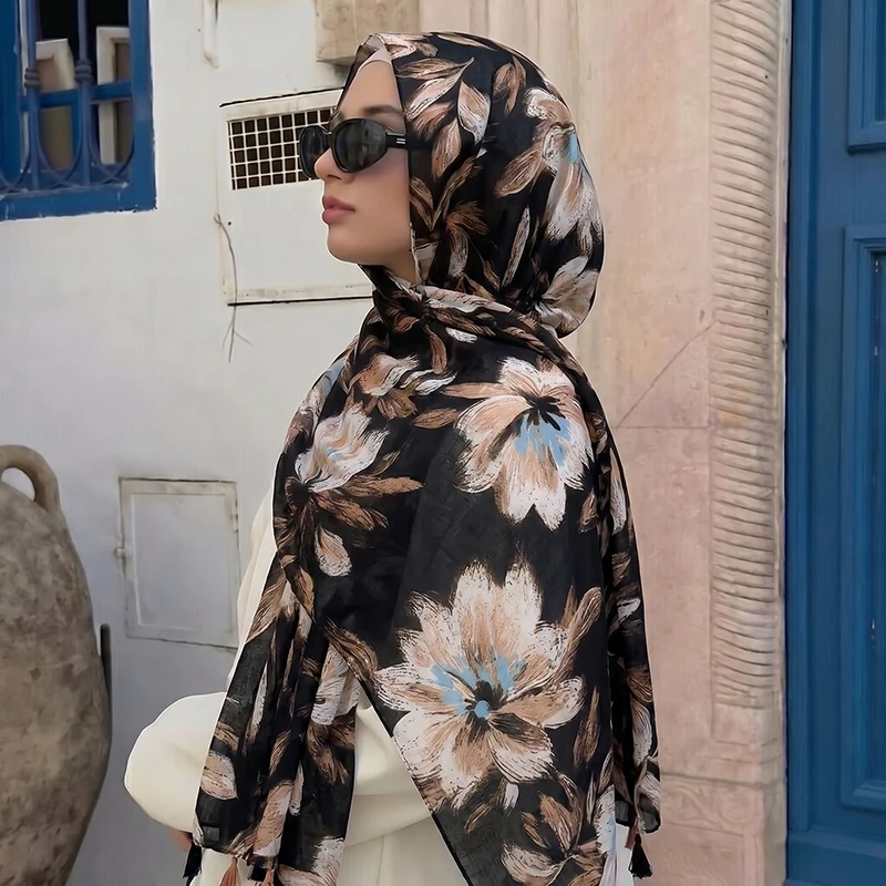 Boho Art Floral Tassel Hijab Scarf Stylish Head Wrap for Muslim Women Travel Casual Modest Islamic Daily Outfit Accessory
Boho Art Floral Tassel Hijab Scarf Stylish Head Wrap for Muslim Women Travel Casual Modest Islamic Daily Outfit Accessory