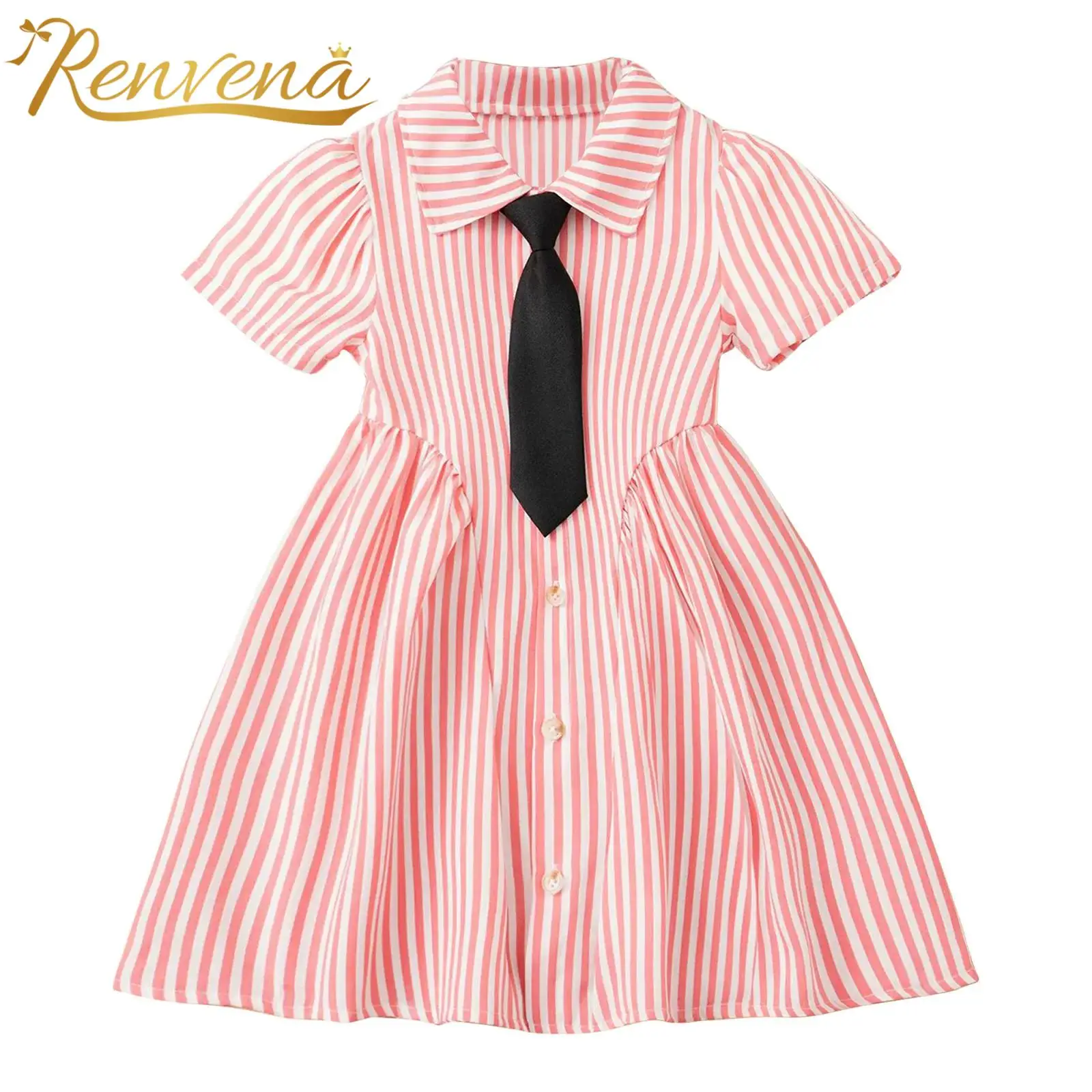 Girls Neck Tie Lapel Casual Dress Short Sleeve Button-down A-line Sundress Kids College Style Striped Dress Daily Outfit
Girls Neck Tie Lapel Casual Dress Short Sleeve Button-down A-line Sundress Kids College Style Striped Dress Daily Outfit