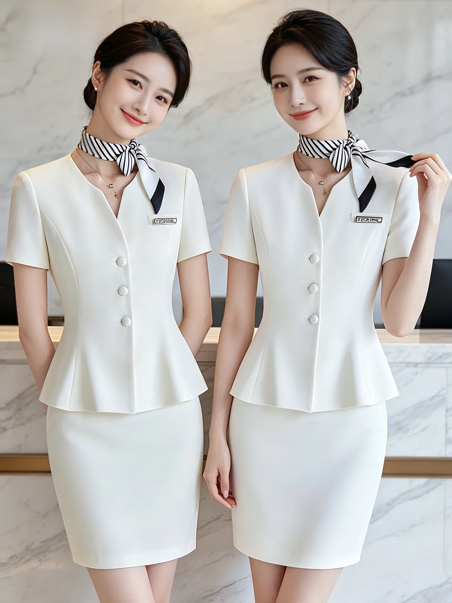 White Short Sleeve Suit Set Women's Summer Thin Professional Beauty Salon Work Uniform Hotel Front Desk Receptionist Outfit
White Short Sleeve Suit Set Women's Summer Thin Professional Beauty Salon Work Uniform Hotel Front Desk Receptionist Outfit
