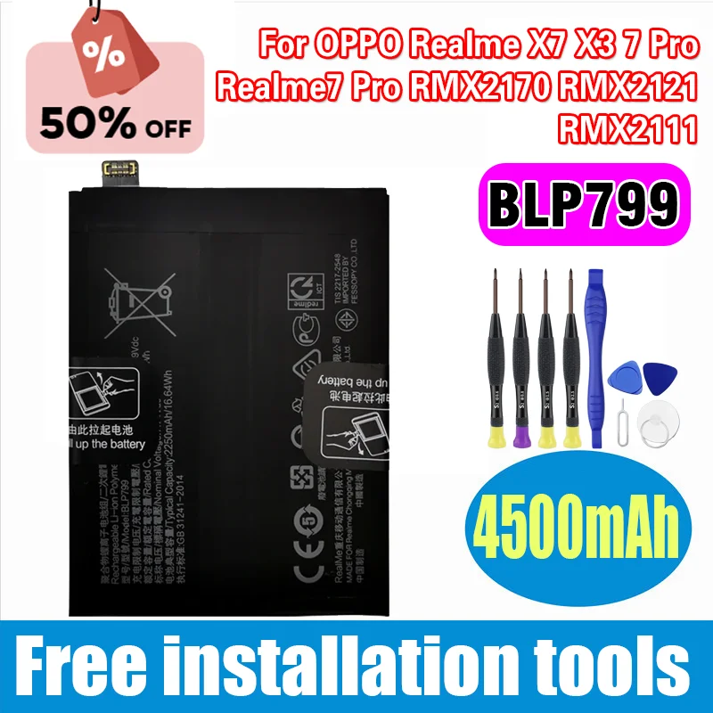 New BLP799 4500mAh Phone Replacement Battery for OPPO Realme X7 X3 7 Pro Realme7 Pro RMX2170 RMX2121 RMX2111 Batteries
New BLP799 4500mAh Phone Replacement Battery for OPPO Realme X7 X3 7 Pro Realme7 Pro RMX2170 RMX2121 RMX2111 Batteries
