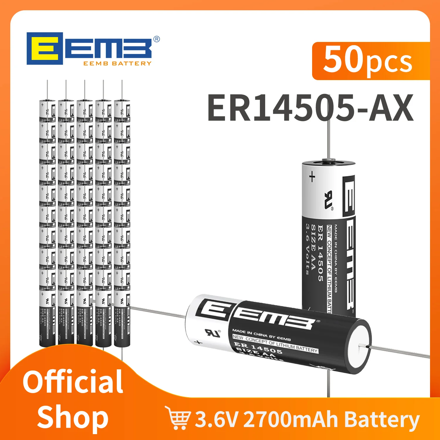 50PCS EEMB ER14505-AX Battery 3.6V AA Lithium battery 14505 with axis Cell /Li -SOCL2 Non rechargeable
50PCS EEMB ER14505-AX Battery 3.6V AA Lithium battery 14505 with axis Cell /Li -SOCL2 Non rechargeable
