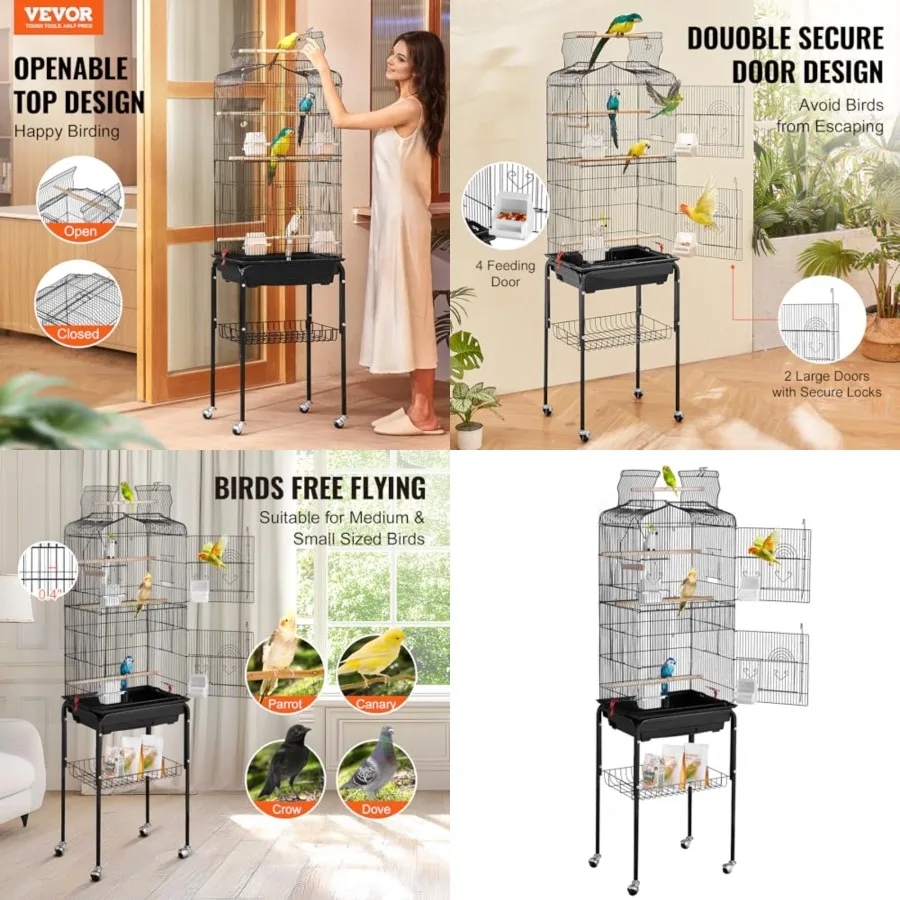 64-inch Open Top Large Parrot Bird Cage with Detachable Rolling Stand for Parakeets Finches Canaries Lovebirds Cockatiels Budgi
64-inch Open Top Large Parrot Bird Cage with Detachable Rolling Stand for Parakeets Finches Canaries Lovebirds Cockatiels Budgi
