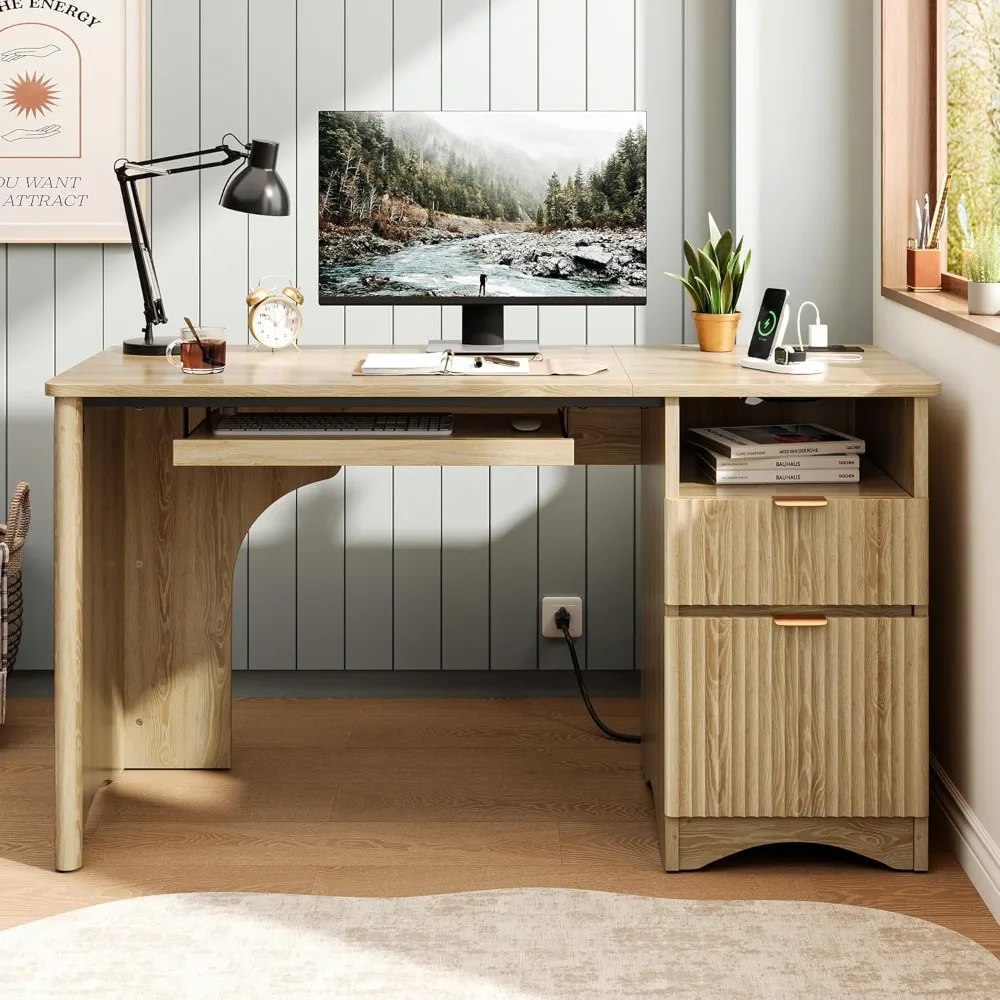 Computer Desk with Keyboard Tray, 55 inch Office Desk with Power Outlet, Modern Home Office Desk with File Drawer (Natual Oak,
Computer Desk with Keyboard Tray, 55 inch Office Desk with Power Outlet, Modern Home Office Desk with File Drawer (Natual Oak,