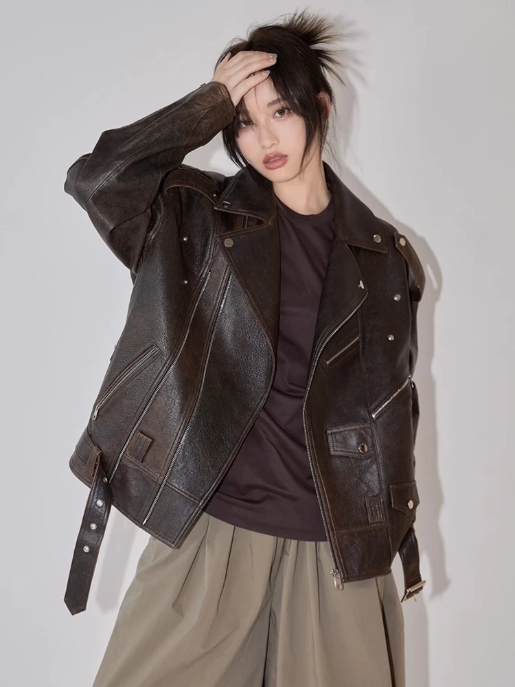 Retro Genuine Leather Motorcycle Jackets for Women Spring Autumn High-end Classic Simple Loose Real Sheepskin Coat with Belt
Retro Genuine Leather Motorcycle Jackets for Women Spring Autumn High-end Classic Simple Loose Real Sheepskin Coat with Belt