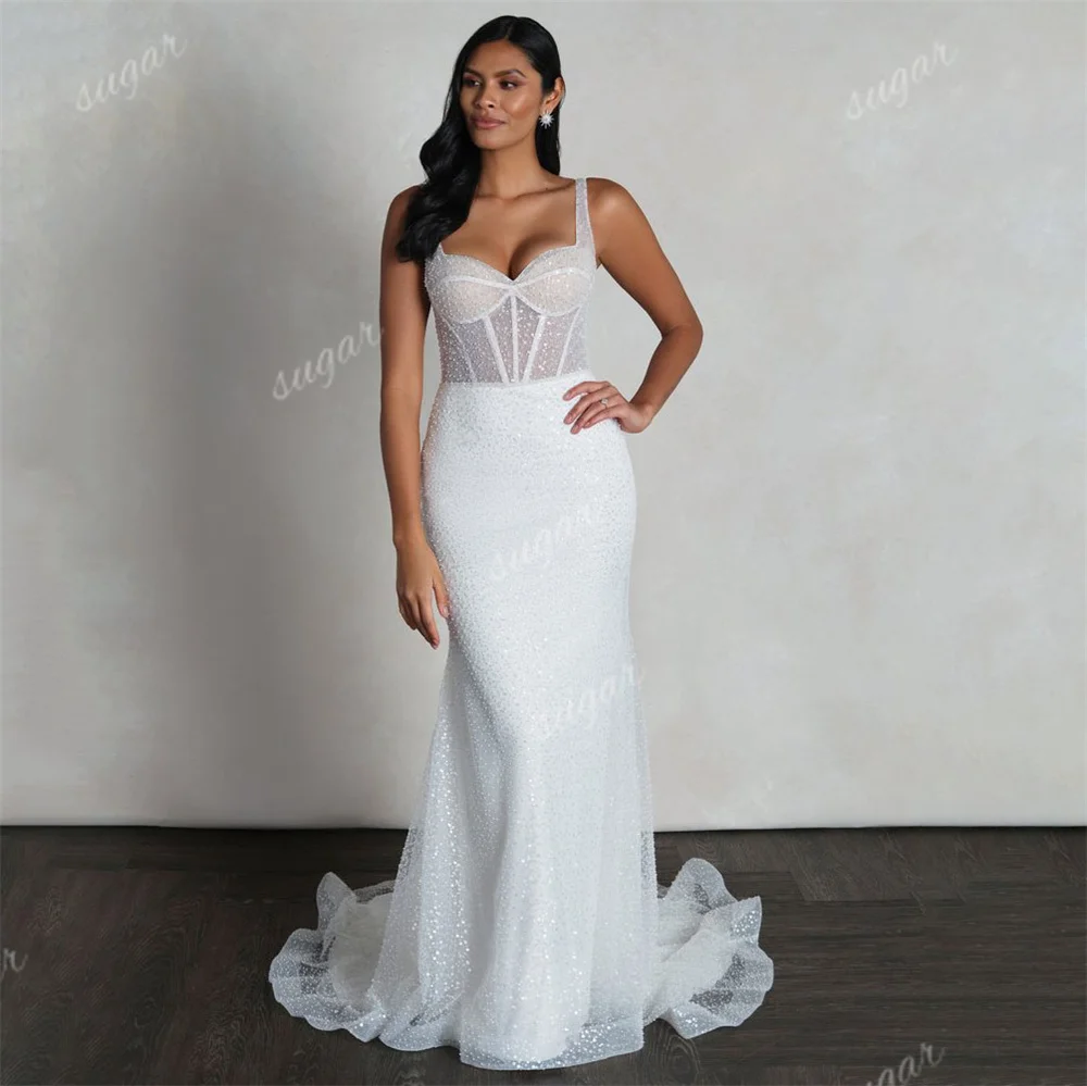 Sweetheart Princess Wedding Dresses for Bride Gillter Tulle Bride Gowns Backless Mermaid Long Train Custom Made robe de mariée
Sweetheart Princess Wedding Dresses for Bride Gillter Tulle Bride Gowns Backless Mermaid Long Train Custom Made robe de mariée