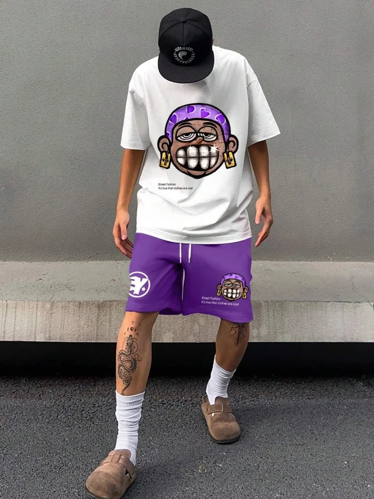 Funny Face Men Round Neck Short Sleeve T-shirt And Shorts Urban Street Casual Men's Top Outdoor Casual Loose Men's Shorts
Funny Face Men Round Neck Short Sleeve T-shirt And Shorts Urban Street Casual Men's Top Outdoor Casual Loose Men's Shorts