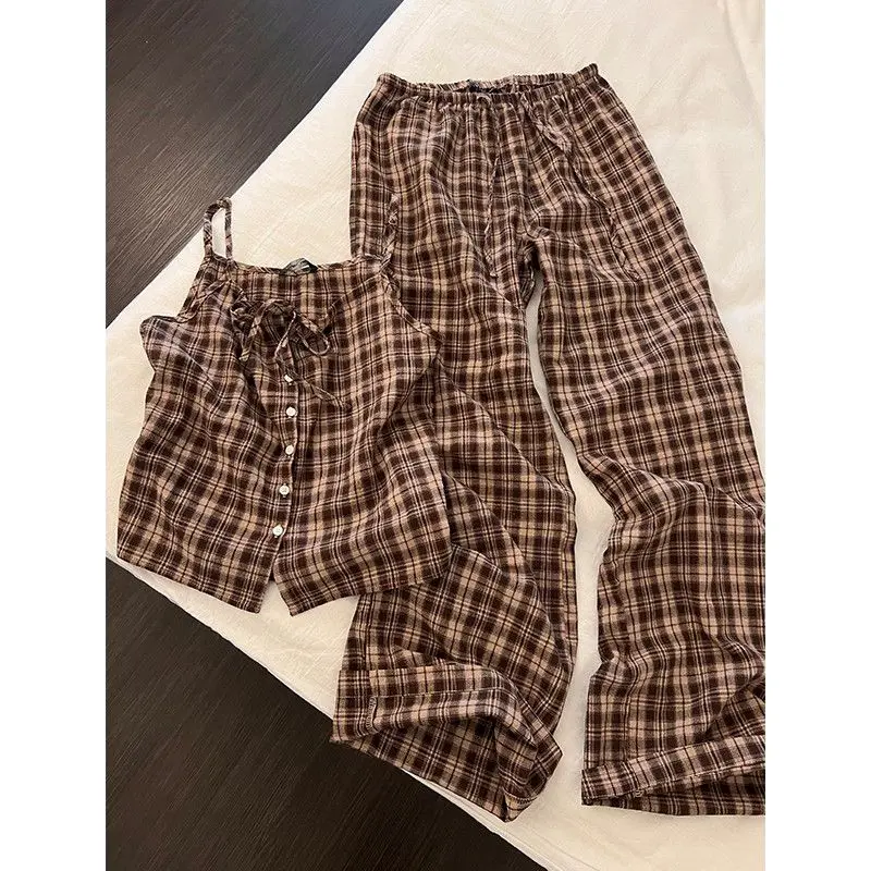Vintage Plaid Strap Pajamas Women's Summer Loose Casual Trousers Loungewear Set
Vintage Plaid Strap Pajamas Women's Summer Loose Casual Trousers Loungewear Set