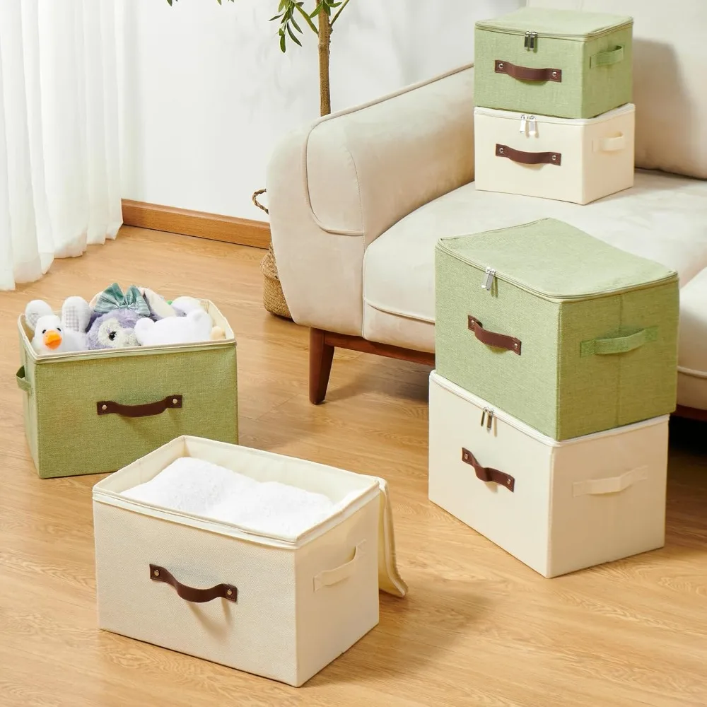 Storage Bins, with PU Leather Handles, Zipper Lid Cotton Linen Fabric, Lidded Storage Boxes, Foldable Washable, Closet Shelf
Storage Bins, with PU Leather Handles, Zipper Lid Cotton Linen Fabric, Lidded Storage Boxes, Foldable Washable, Closet Shelf