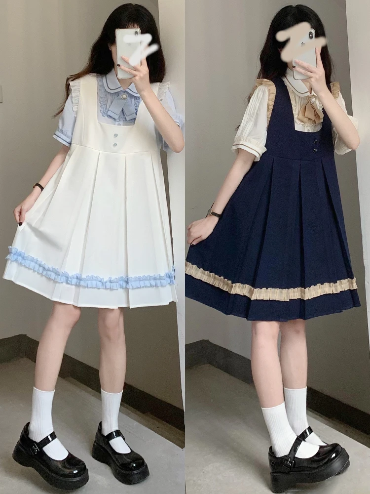 Original Design JK Uniform Dress Set Short Sleeve School Style Cute Overalls Miniature Flying Sleeve Women's Fashion Dress
Original Design JK Uniform Dress Set Short Sleeve School Style Cute Overalls Miniature Flying Sleeve Women's Fashion Dress