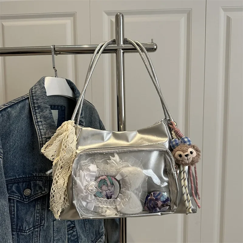 Silver Ita Bag with Transparent Window for Displaying Plushies, Anime Pins, and Custom Keychains - Fashionable Crossbody Bag
Silver Ita Bag with Transparent Window for Displaying Plushies, Anime Pins, and Custom Keychains - Fashionable Crossbody Bag