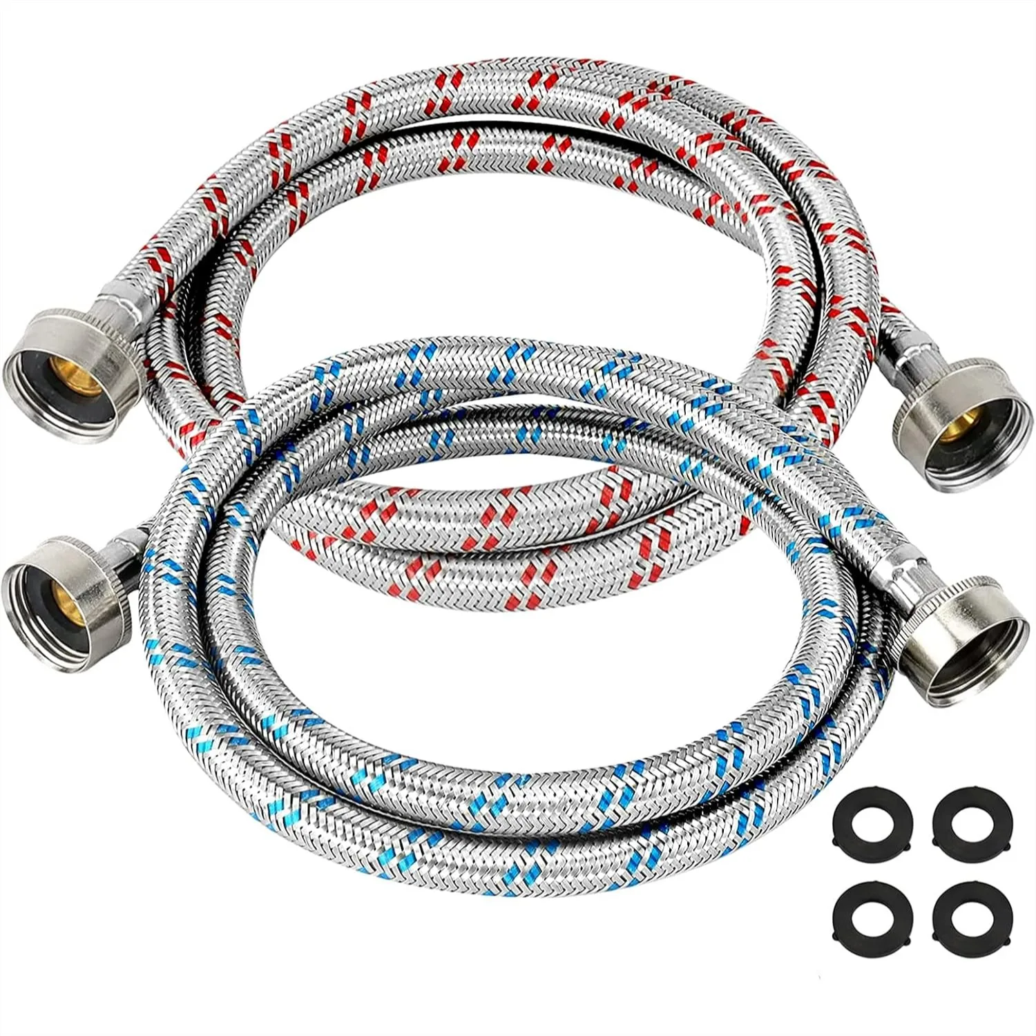 4ft Washing Machine Hoses Burst Proof Braided Stainless Steel 2 Pack Red Blue Hot Cold Water Supply Lines with 10 Year Warranty
4ft Washing Machine Hoses Burst Proof Braided Stainless Steel 2 Pack Red Blue Hot Cold Water Supply Lines with 10 Year Warranty