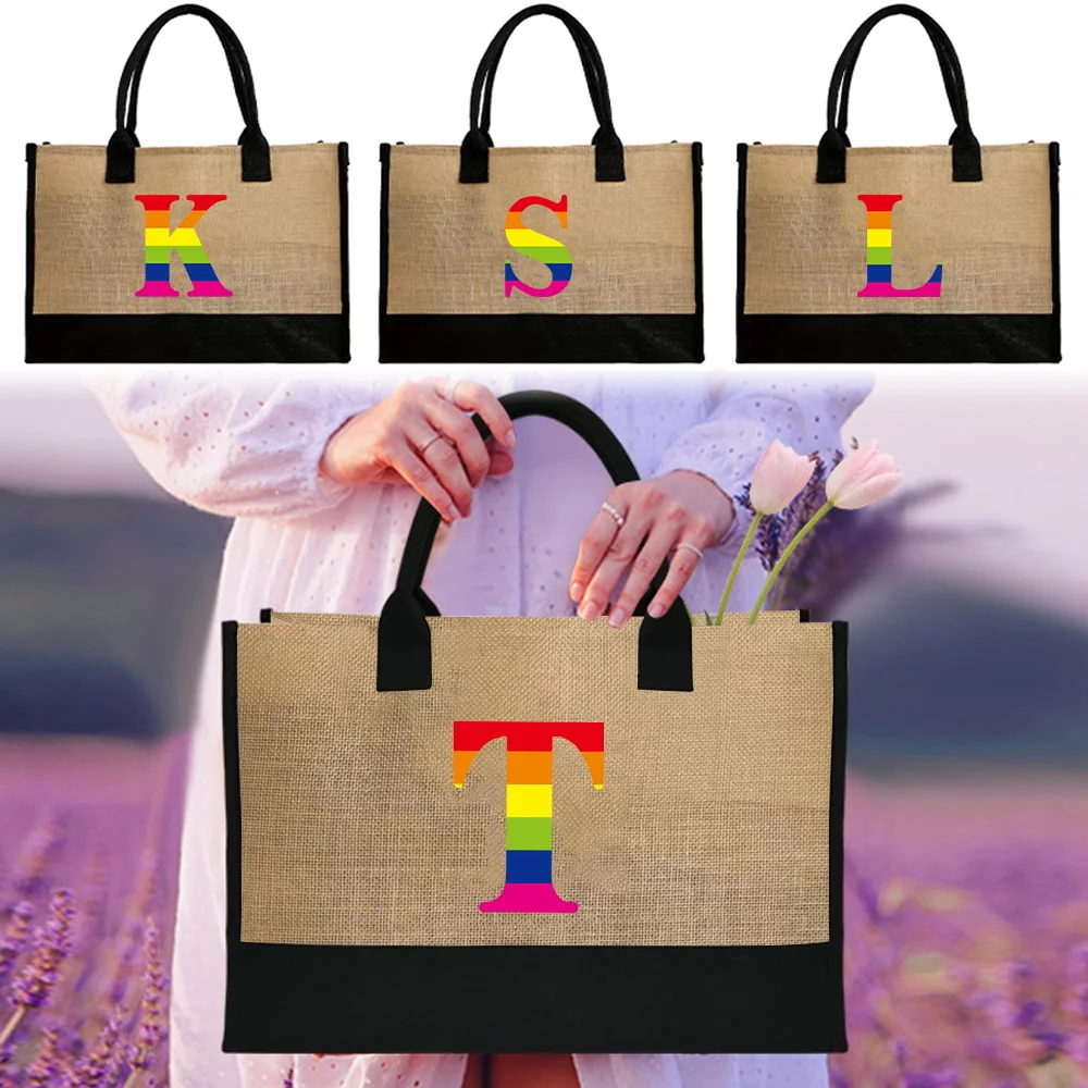 Льняная сумка-шоппер с радужным принтом, винтажные женские сумки для покупок, летние пляжные большие модные сумки, портативные эко
Льняная сумка-шоппер с радужным принтом, винтажные женские сумки для покупок, летние пляжные большие модные сумки, портативные эко