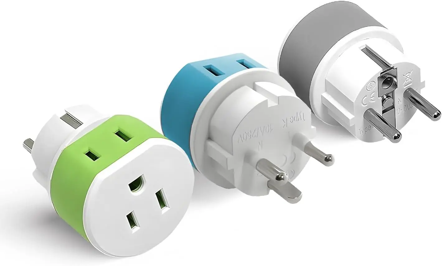 Denmark Power Plug Adapter 3 Pack: 1 Type K & 2 Type E/F, 2 USA Inputs, Compact Travel Size for Phones, Laptops, Cameras, CPAP
Denmark Power Plug Adapter 3 Pack: 1 Type K & 2 Type E/F, 2 USA Inputs, Compact Travel Size for Phones, Laptops, Cameras, CPAP